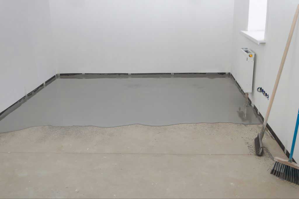 Self leveling epoxy flooring drying in room
