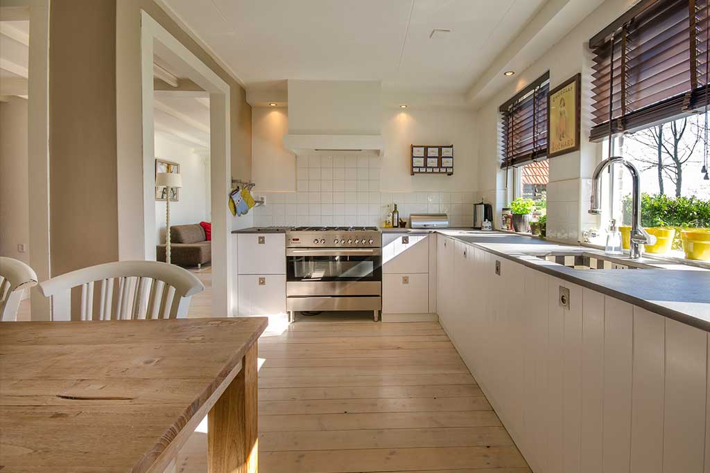 Kitchen with wood flooring