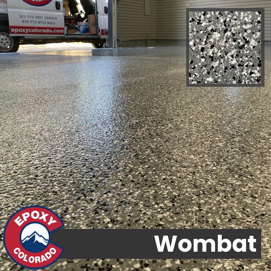 Wombat. White Black Grey vinyl Flake flooring