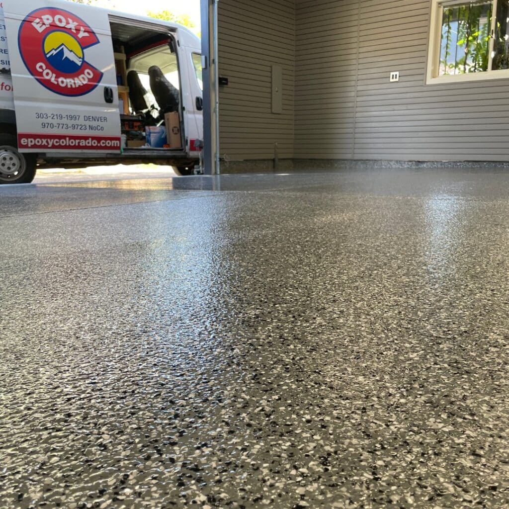 Garage Floor with Epoxy Colorado Van in Background