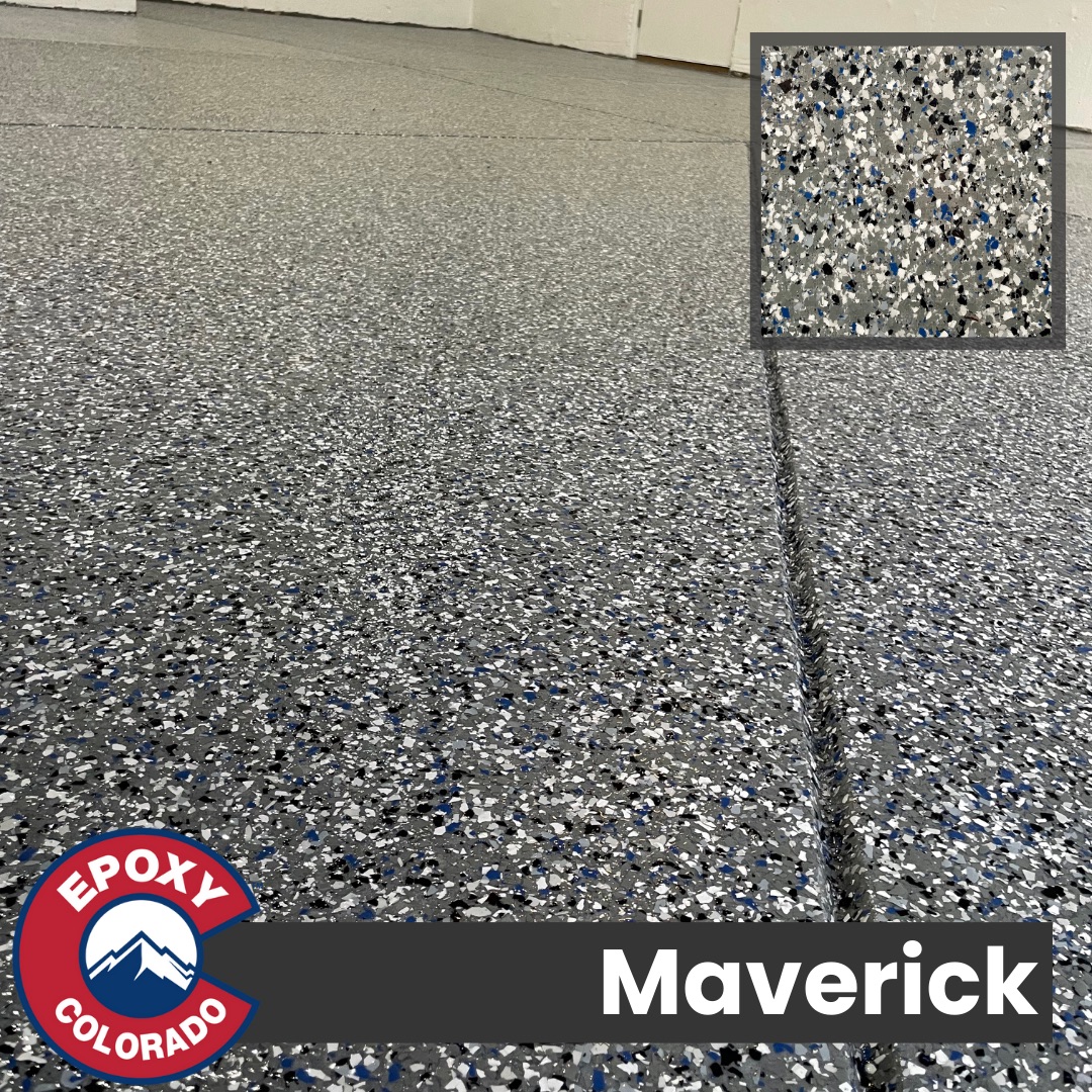 Maverick. Blue White Black Grey vinyl flake flooring